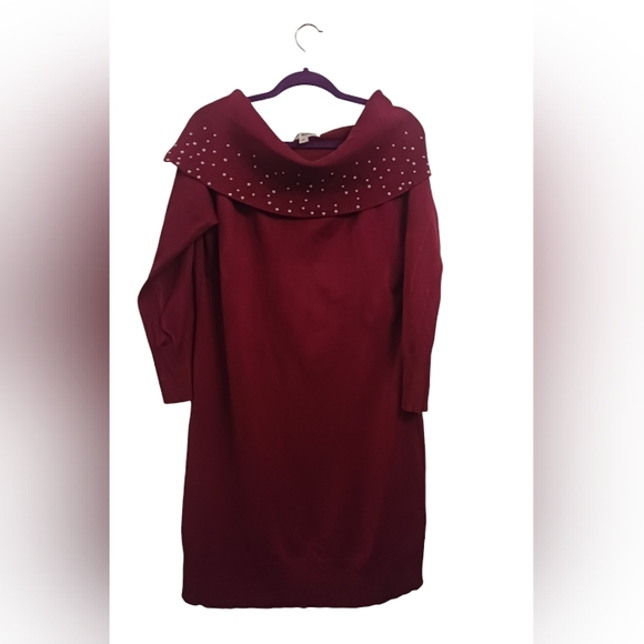 Maroon Tunic Sweater with Pearl Beads by Say What? Size 3X - Picture 2 of 2